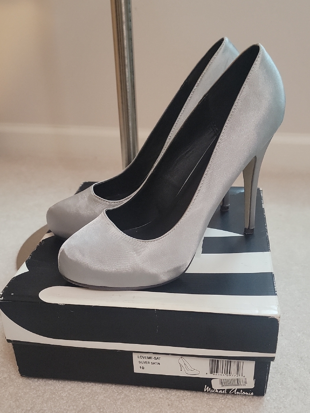 Michael Antonio Silver Satin Pointed-Toe Stiletto Heels